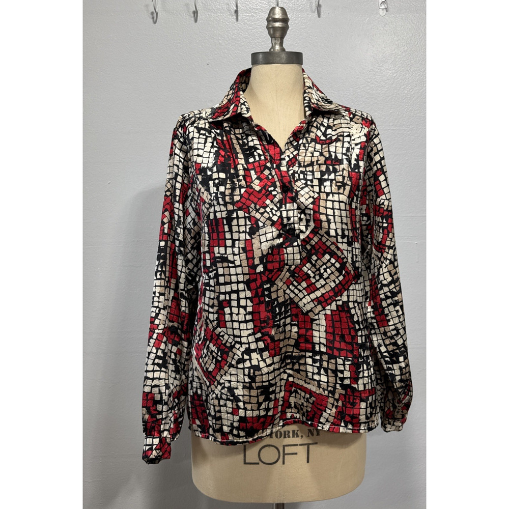 VTG DA-RUE of California Button Up Blouse Shirt Top Colorful Size 10 Artsy Retro